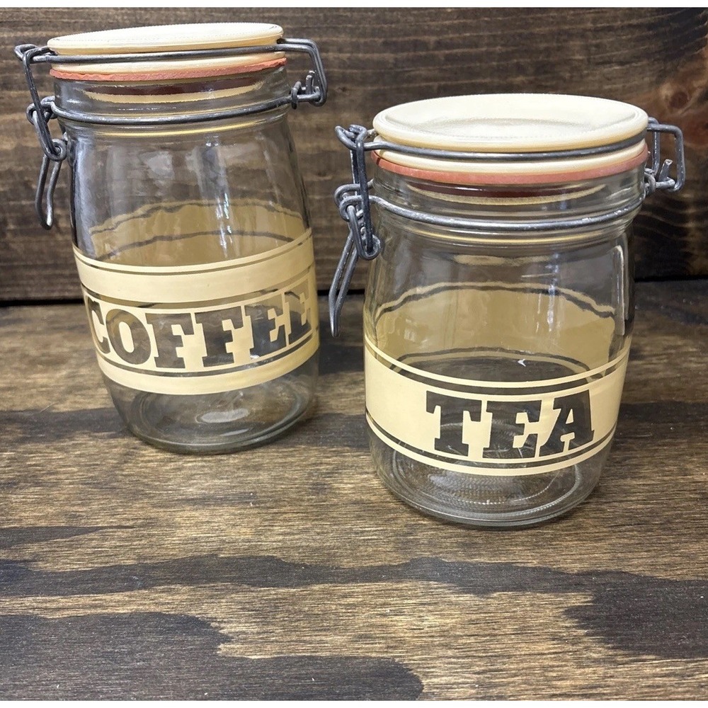 1 Liter Coffee Glass Jar Metal Clamp and 3/4 Liter Tea Glass Jar Metal Clamp